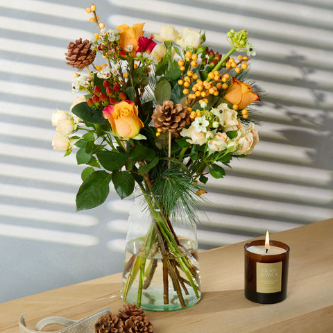 Clementine Christmas Flowers and Candle Gift Set