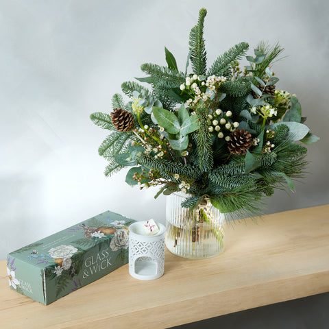 Yuletide Bouquet and Glass & Wick Wax Melt Gift Set